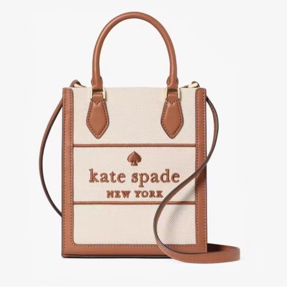 KATE SPADE Ellie Mini tote crossbody canvas brown off white - Picture 5 of 17